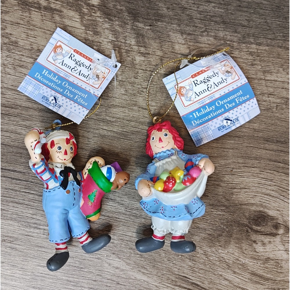 Kurt S. Adler Raggedy Ann & Andy Ornaments Set 2 Multi Color RA0055 NWT